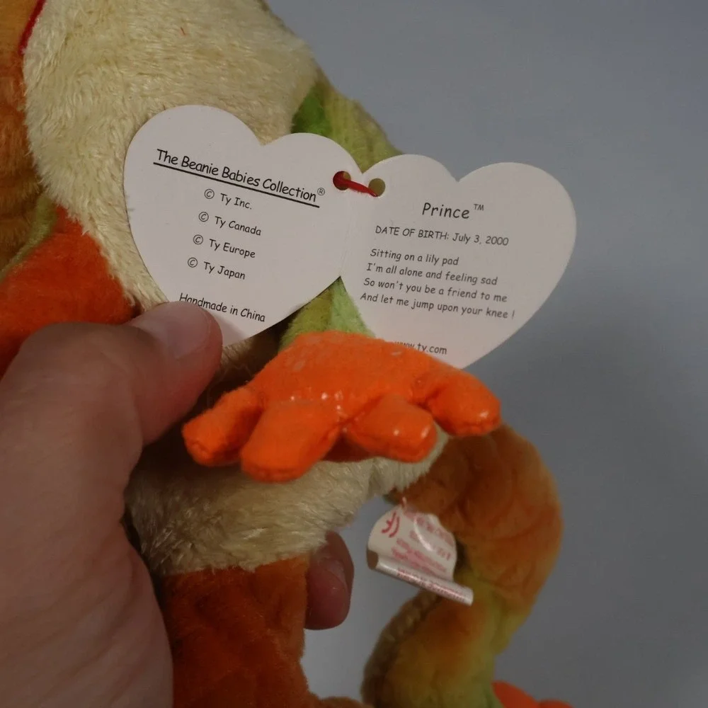 Ty Beanie Babies Prince the Frog 2000 Green Orange Plush Stuffed Animal Toy‎ Tag